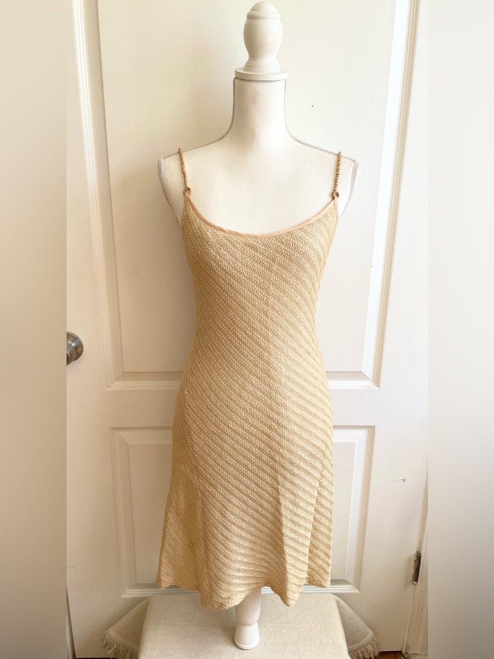 Vtg Nanette Lepore Woven Textured Dress Beaded Straps 8 Y2K Desperate Housewives